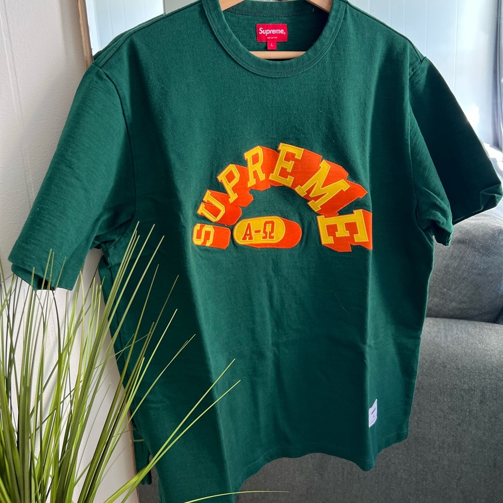 Supreme Green Tee with Orange and Yellow Logo